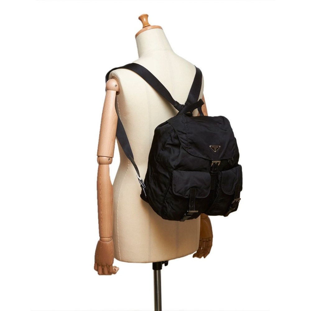 Authentic Prada Tessuto Nylon Double Pocket Backpack Black - Picture 4 of 16